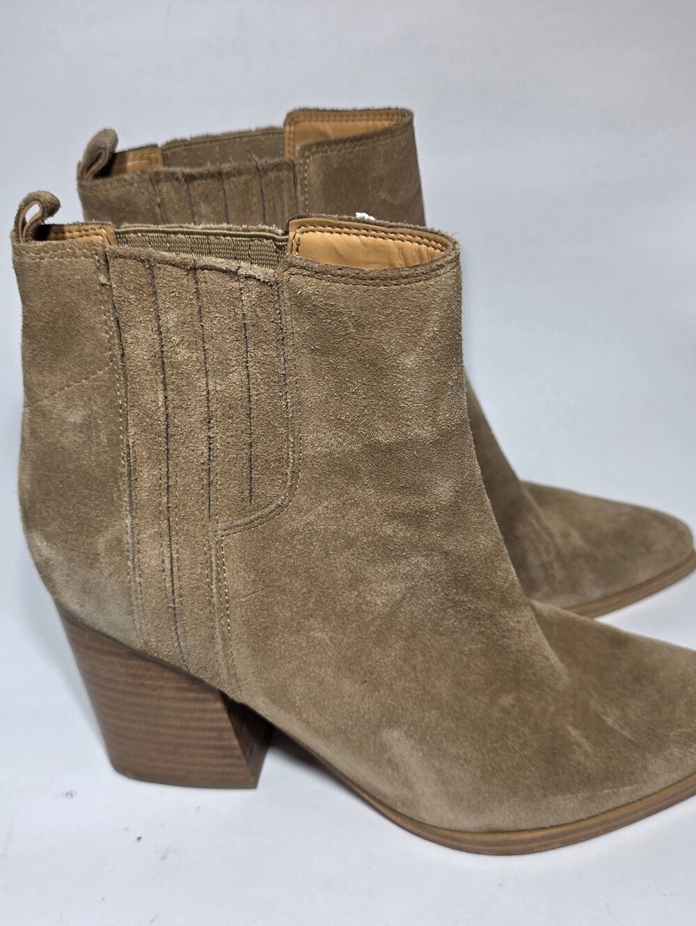 Marc Fisher Women’s 10M Taupe Suede Leather Ankle Booties Pointed Toe